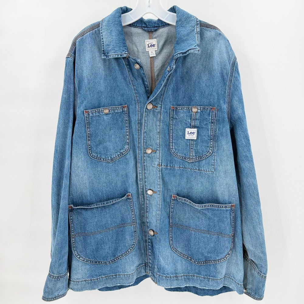 LEE Kacey Denim Chore Jacket Medium Wash Blue Jean Utility Coat XL